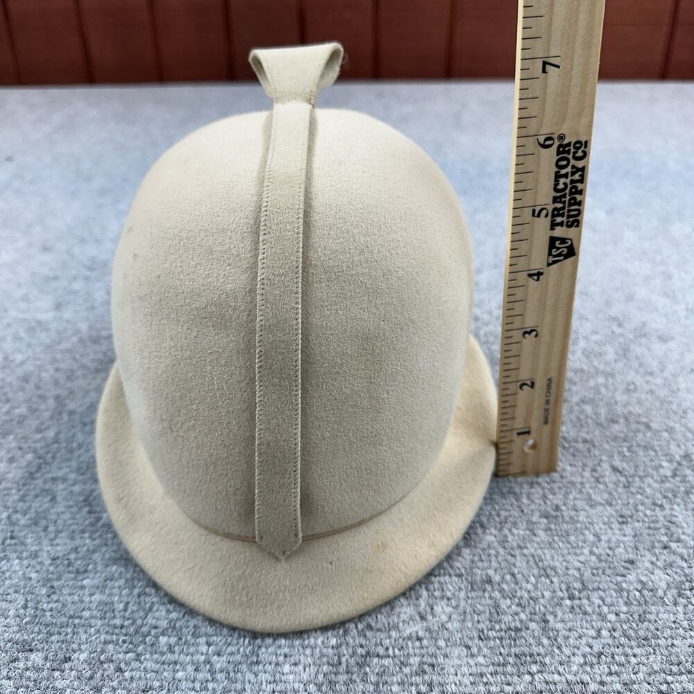 Vintage Adolfo II Marshall Fields Felt Equestrian Dome Hat Cream Union Made USA - Picture 2 of 10